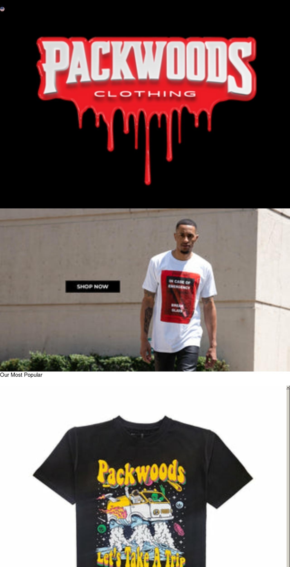 packwoodsclothing.com shopify website screenshot