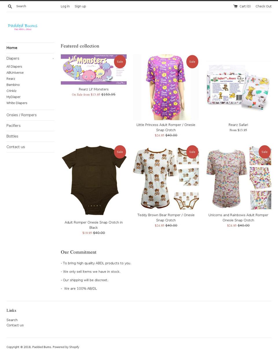 paddedbums.com shopify website screenshot