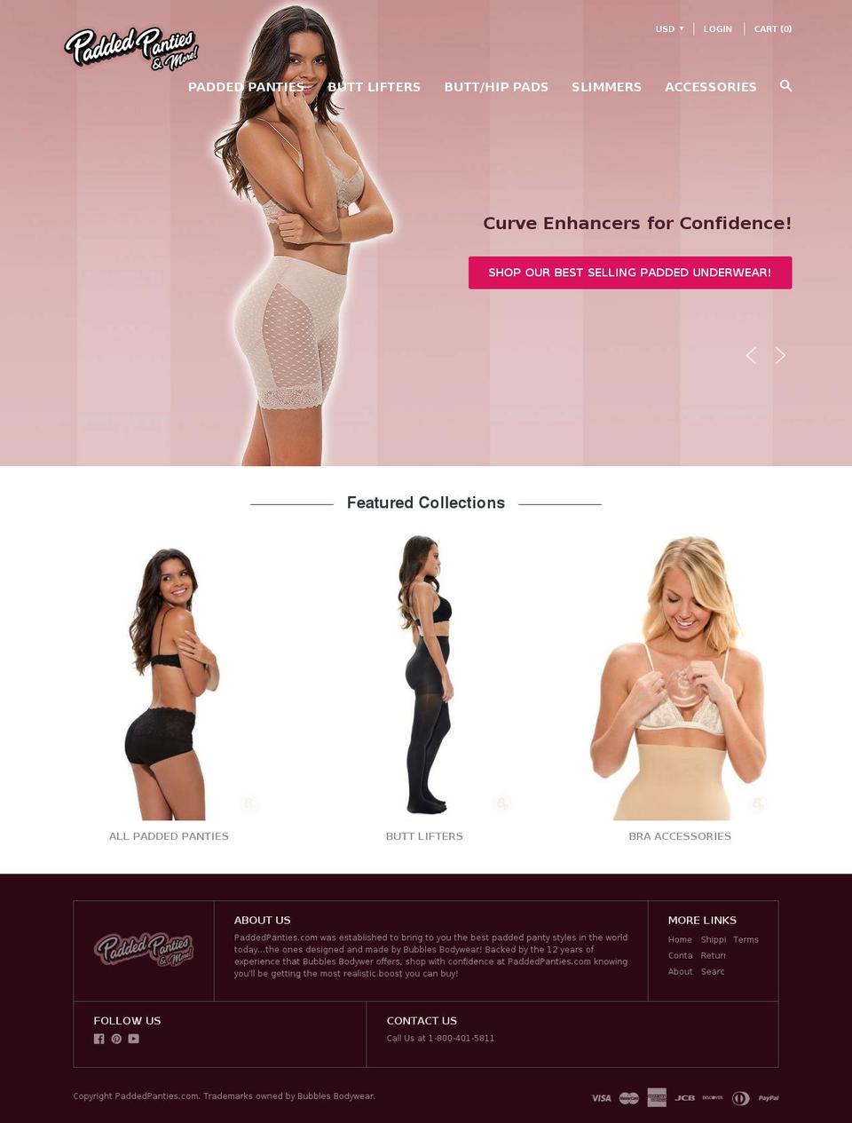 paddedpanties.com shopify website screenshot