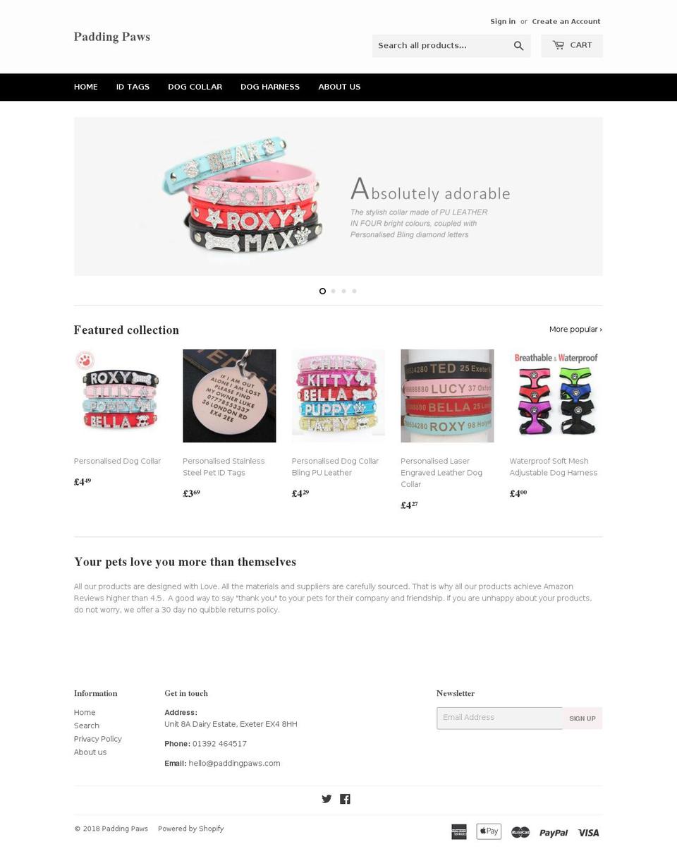 paddingpaws.com — Shopify storefront screenshot