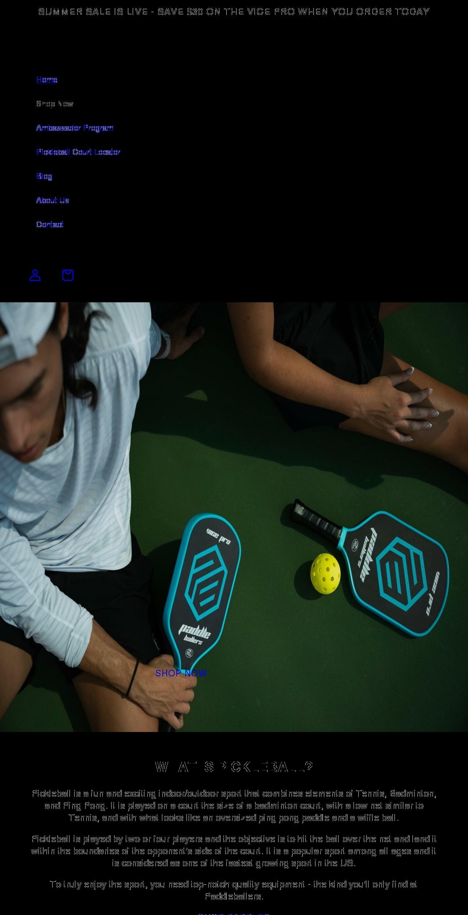 paddleballers.com shopify website screenshot