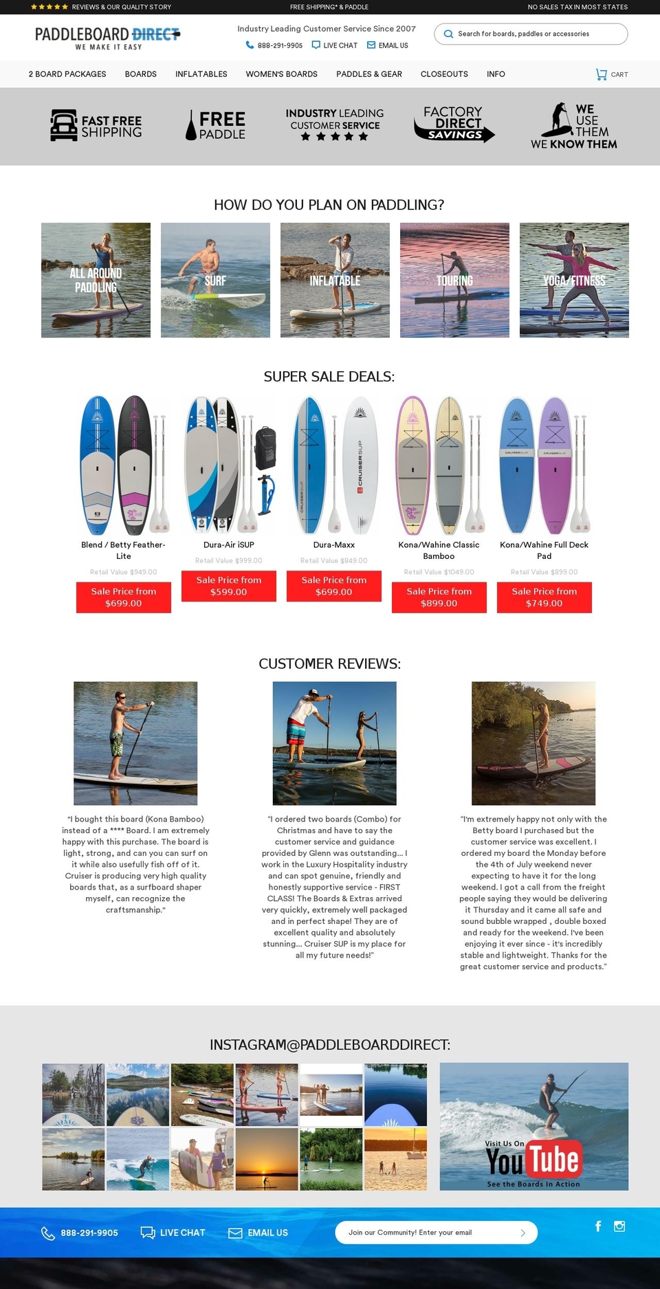 paddleboarddirect.com shopify website screenshot