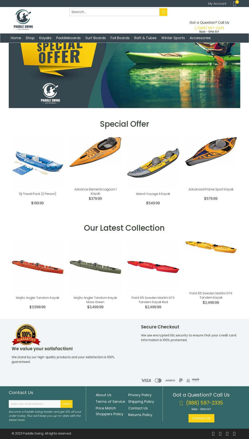 paddleswing.com shopify website screenshot