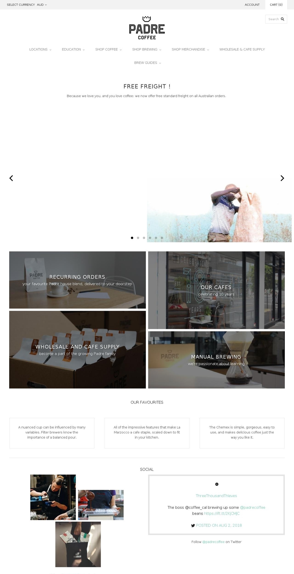 padrecoffee.com.au shopify website screenshot