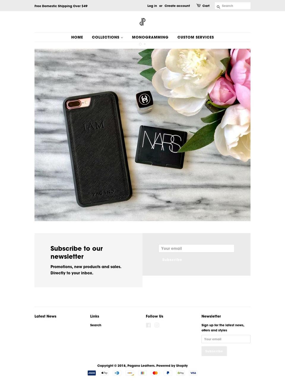 paganoleathers.com shopify website screenshot