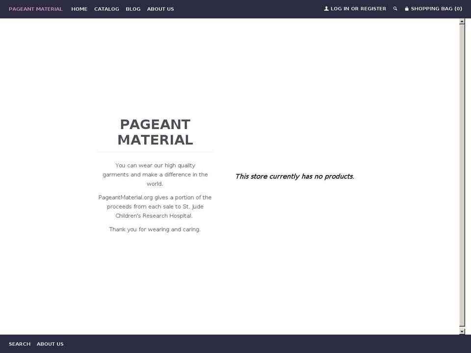 pageantmaterial.org shopify website screenshot