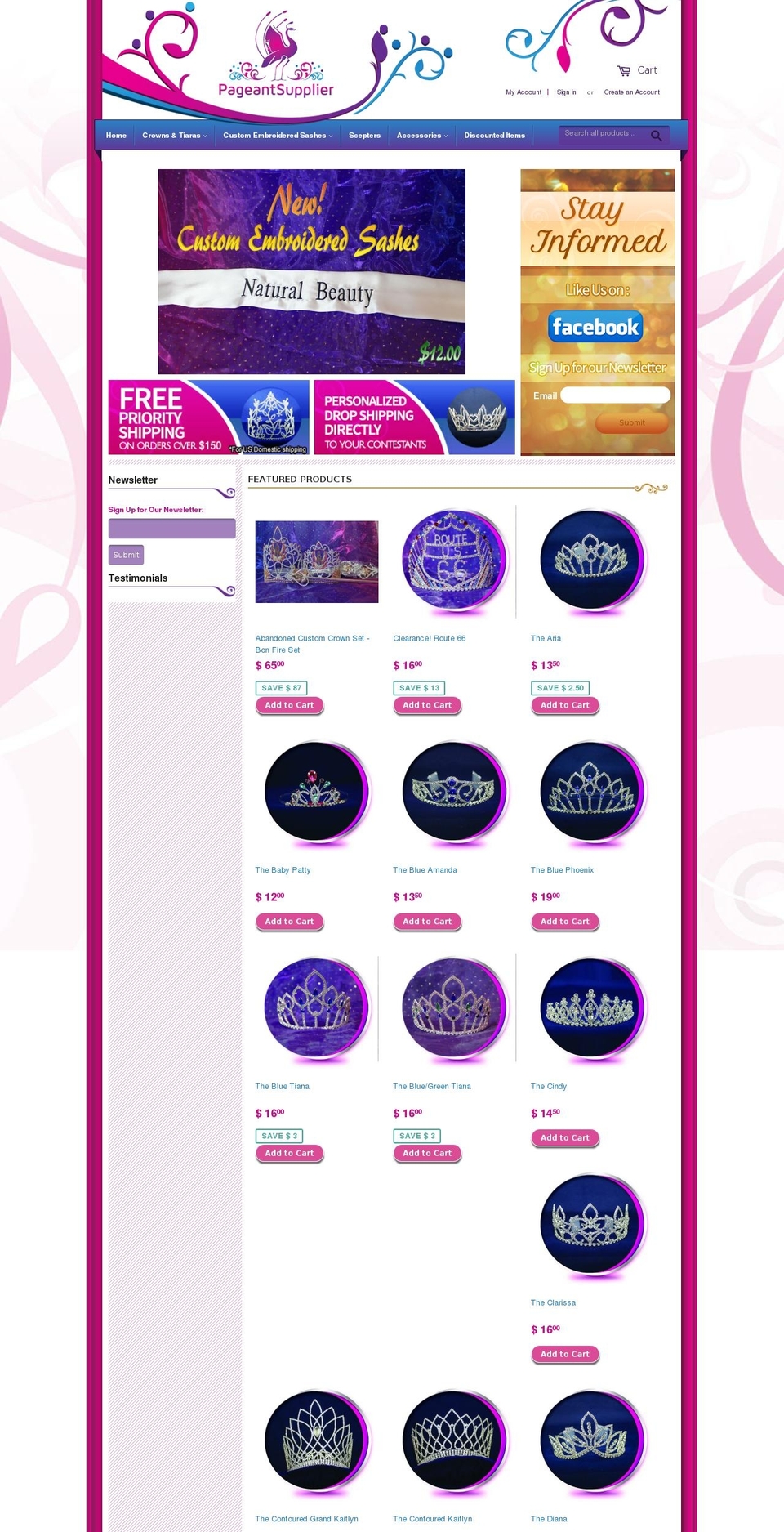 pageantsupplier.com shopify website screenshot