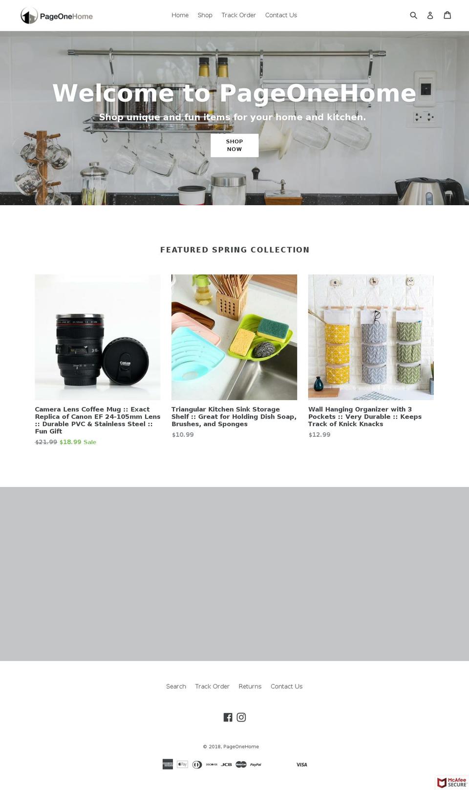 pageonehome.com — Shopify storefront screenshot