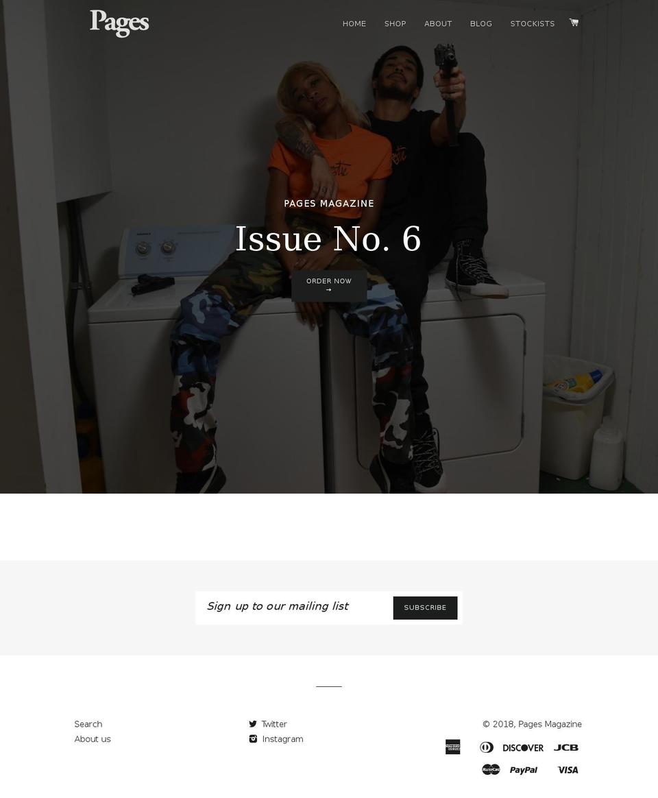 pagesmagazine.co shopify website screenshot