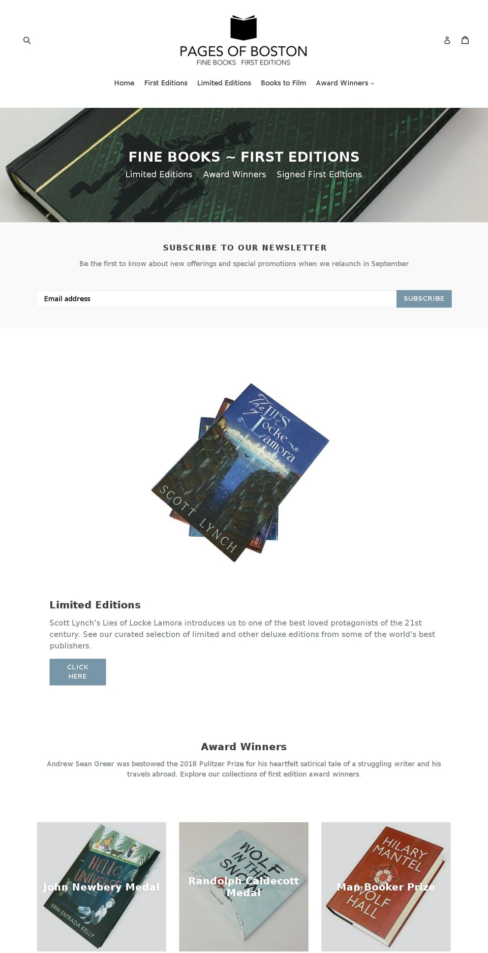 pagesofboston.com shopify website screenshot