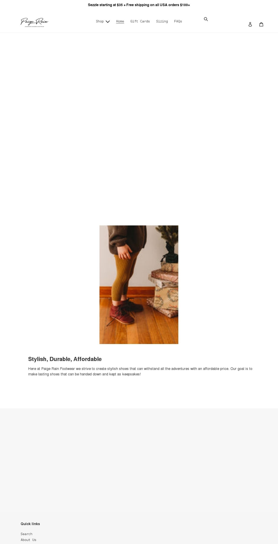 paigerainfootwear.com shopify website screenshot