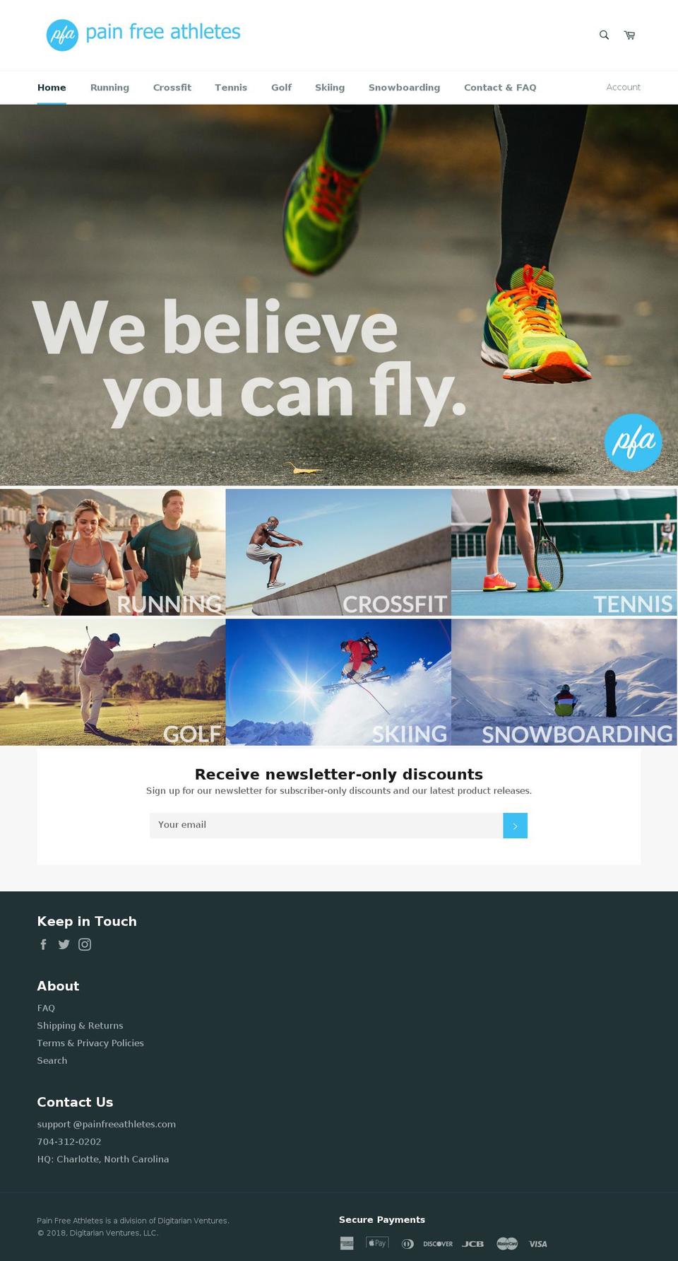 painfreeathletes.com — Shopify storefront screenshot