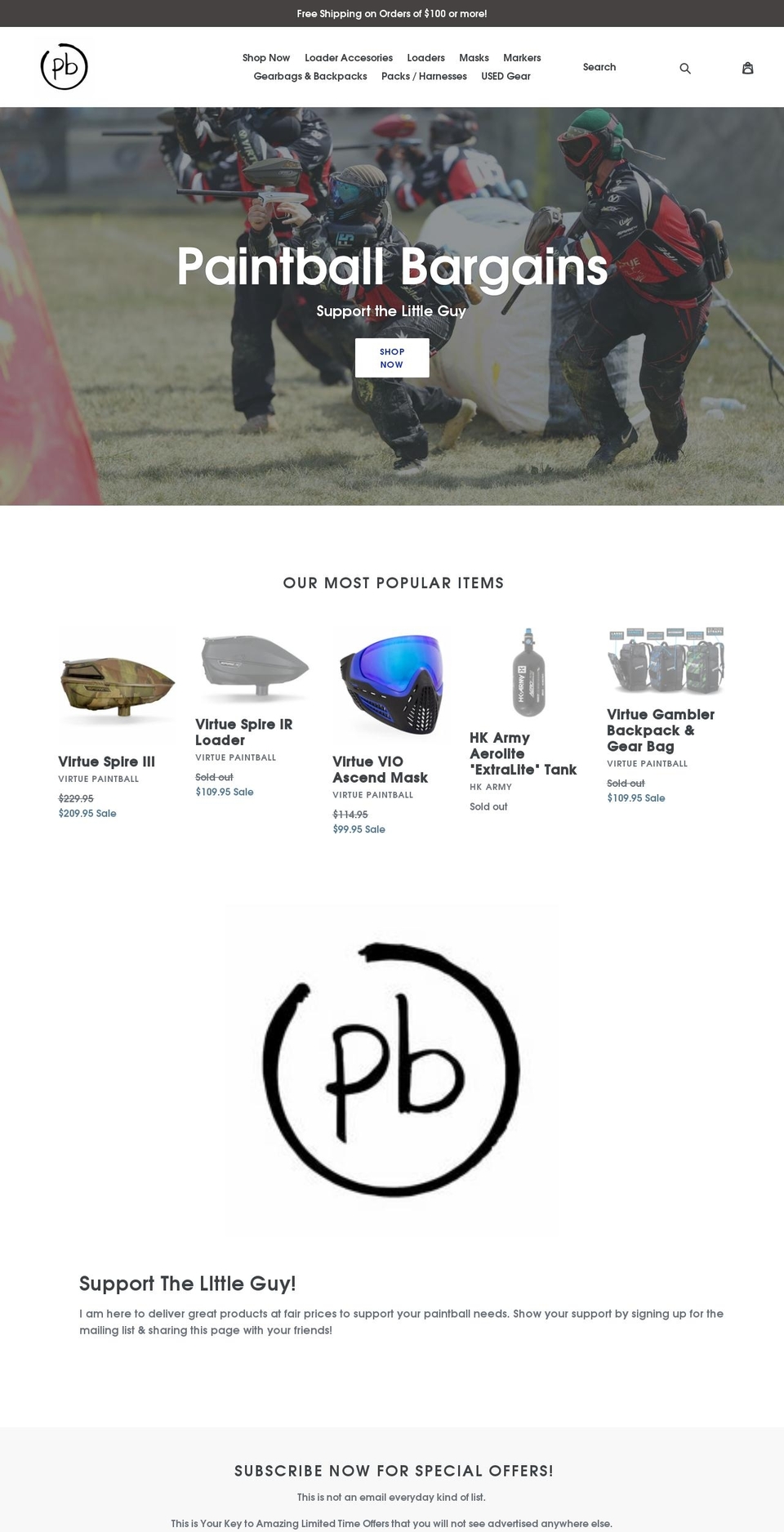 paintballbargains.com — Shopify storefront screenshot