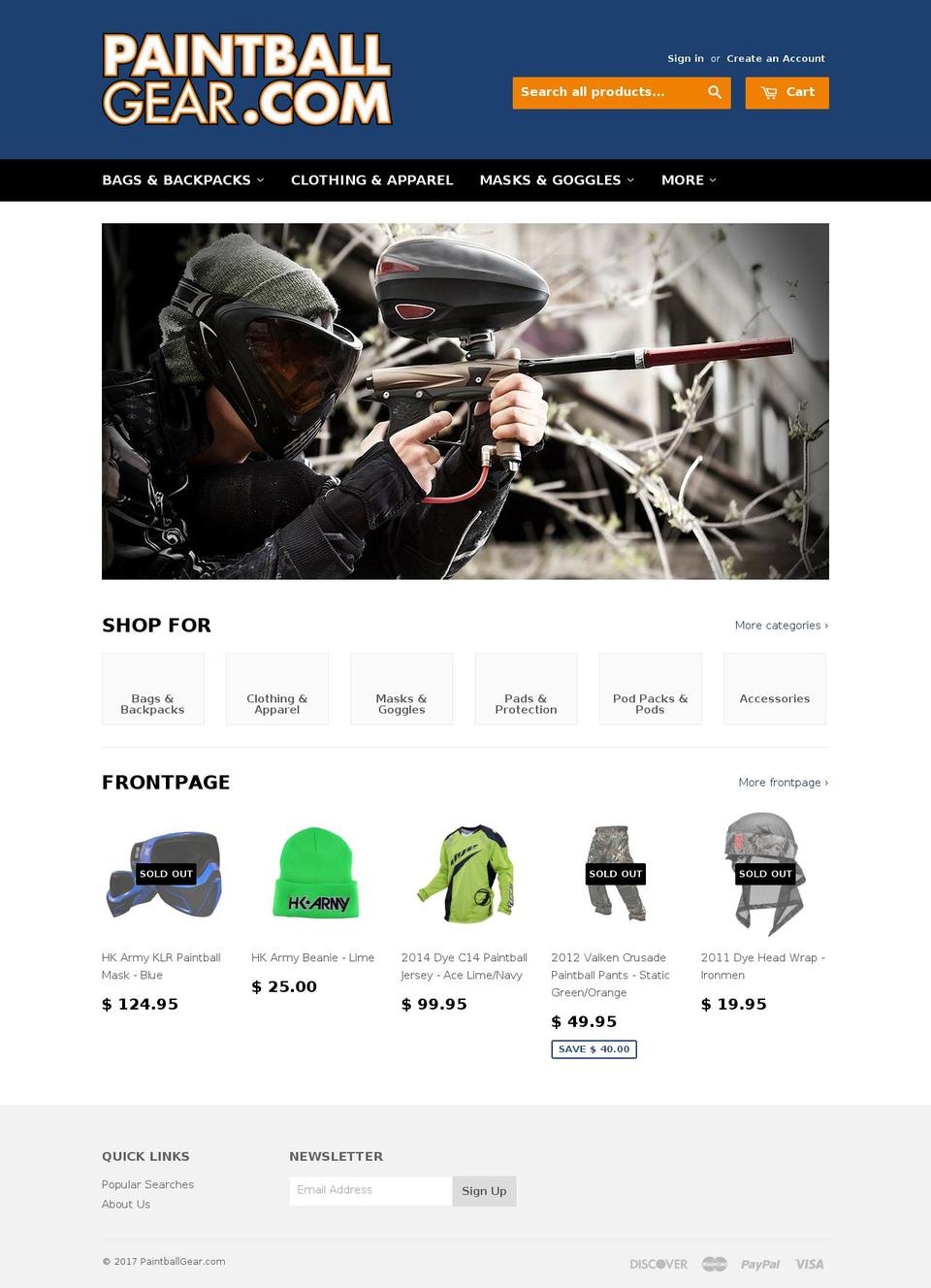 paintballgears.com shopify website screenshot