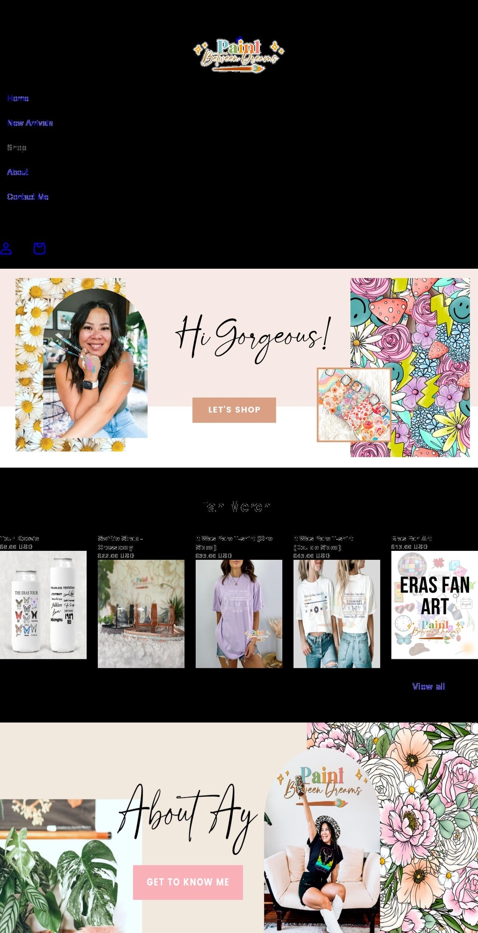 Lush Shopify theme site example paintbetweendreams.com