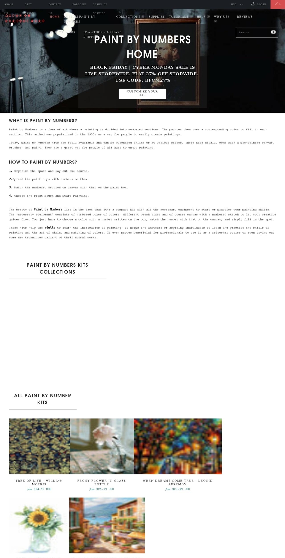 paintbynumbershome.com shopify website screenshot
