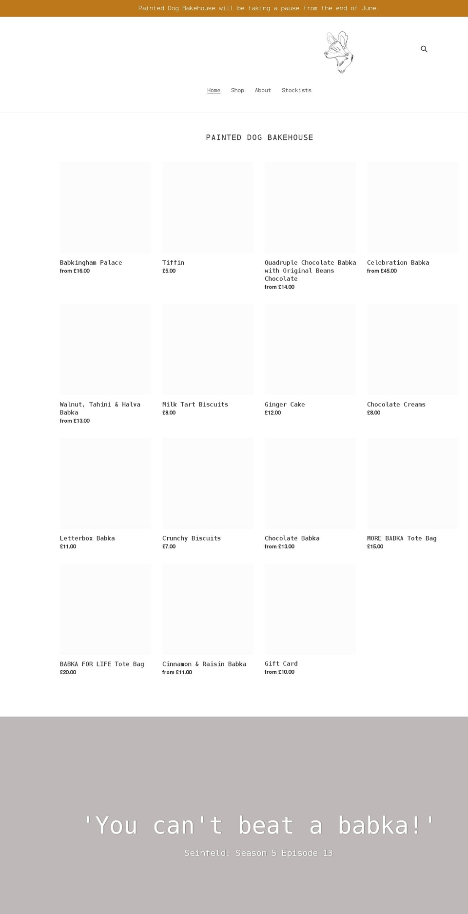 painteddogbakehouse.com shopify website screenshot