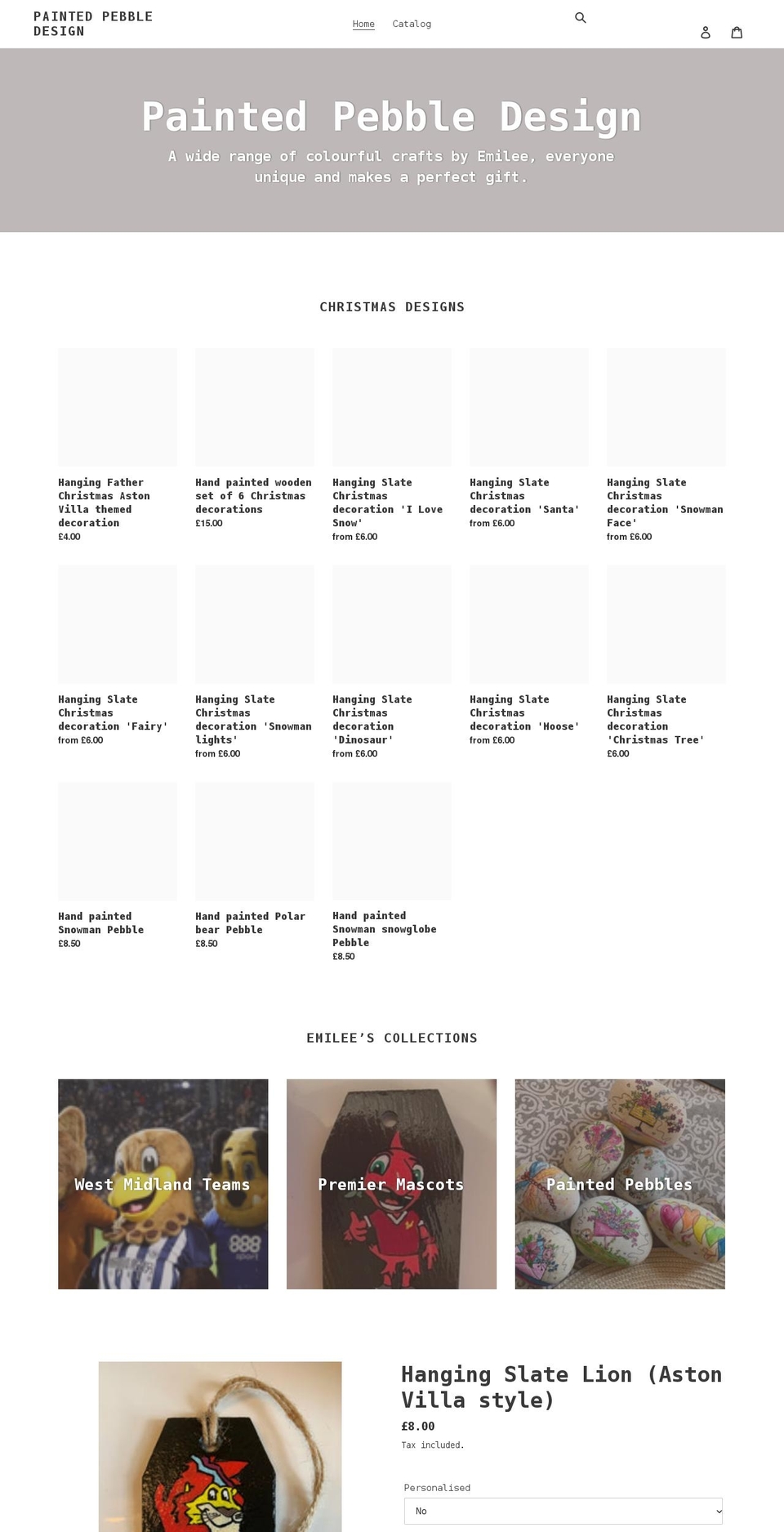 paintedpebbledesign.com shopify website screenshot