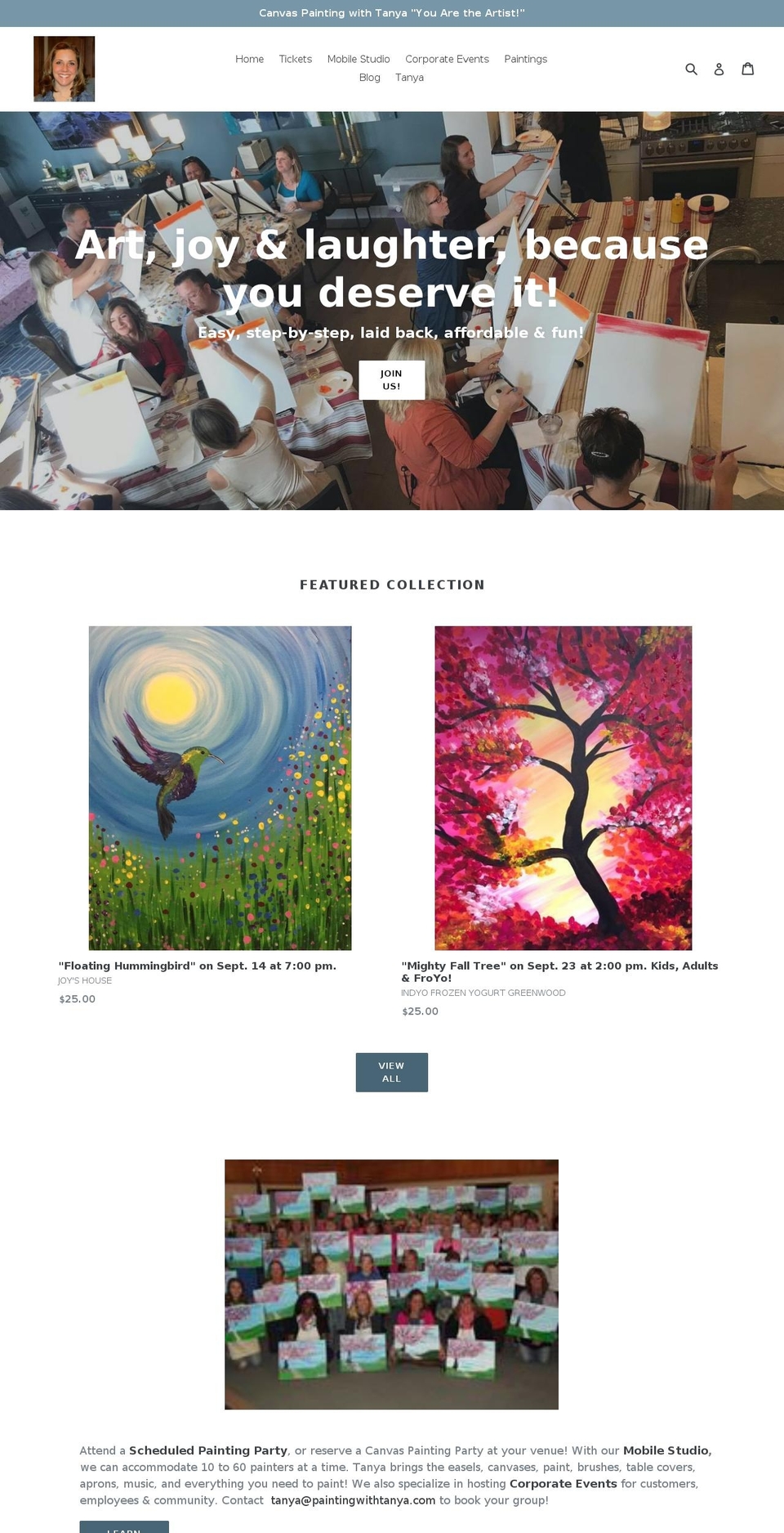 paintingwithtanya.com — Shopify storefront screenshot