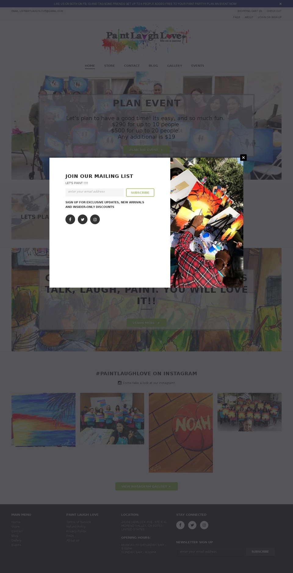 paintlaughlove.com shopify website screenshot