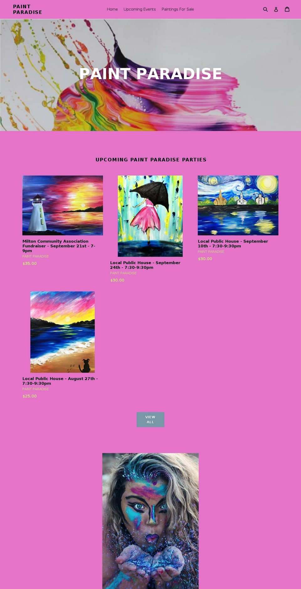 paintparadiseparty.com shopify website screenshot