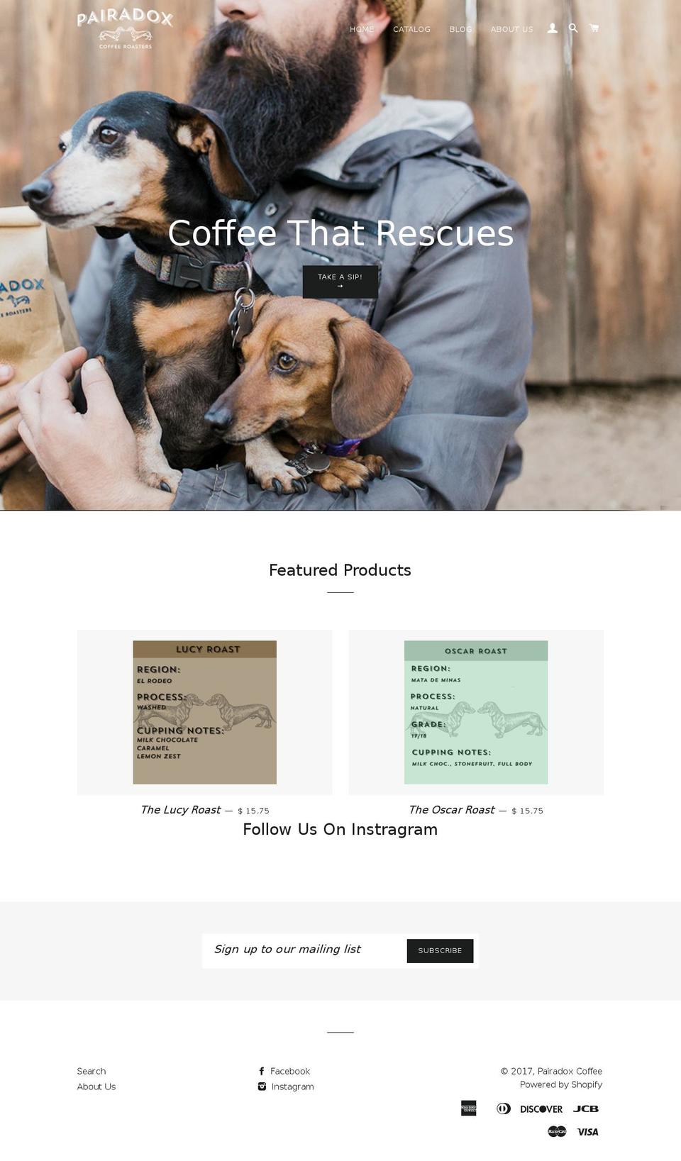 pairadoxcoffee.com shopify website screenshot