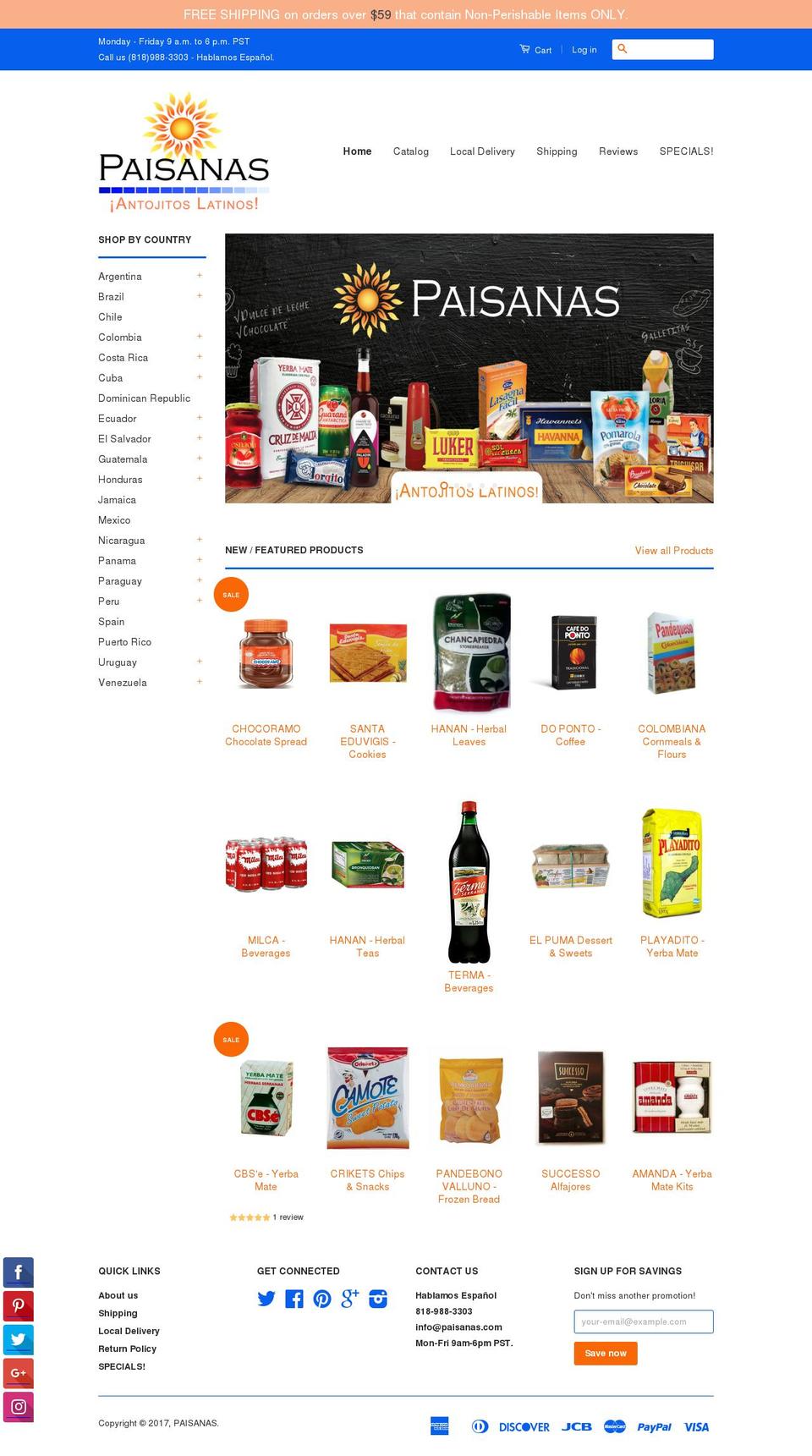paisanas.com shopify website screenshot