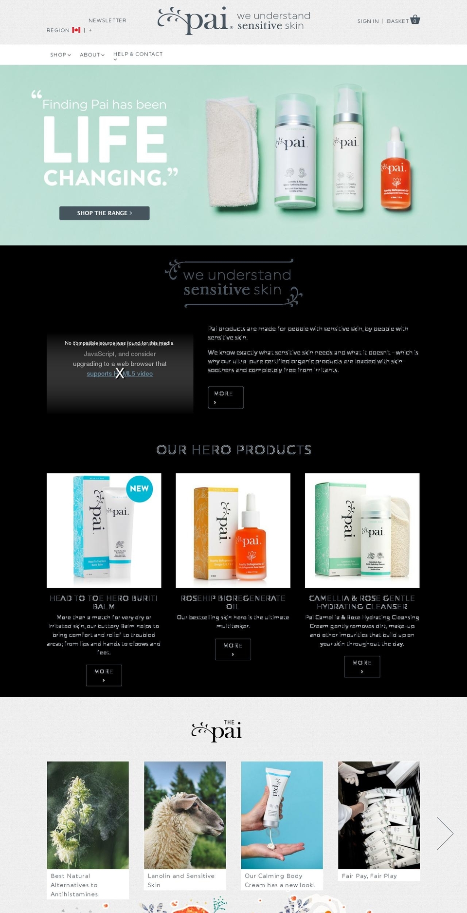 paiskincare.ca shopify website screenshot