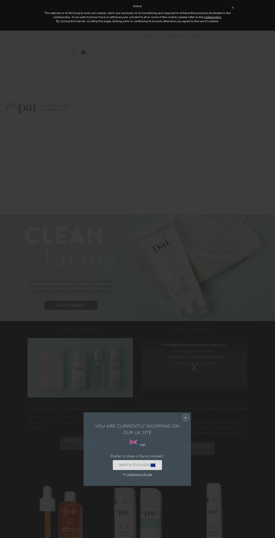 paiskincare.co shopify website screenshot