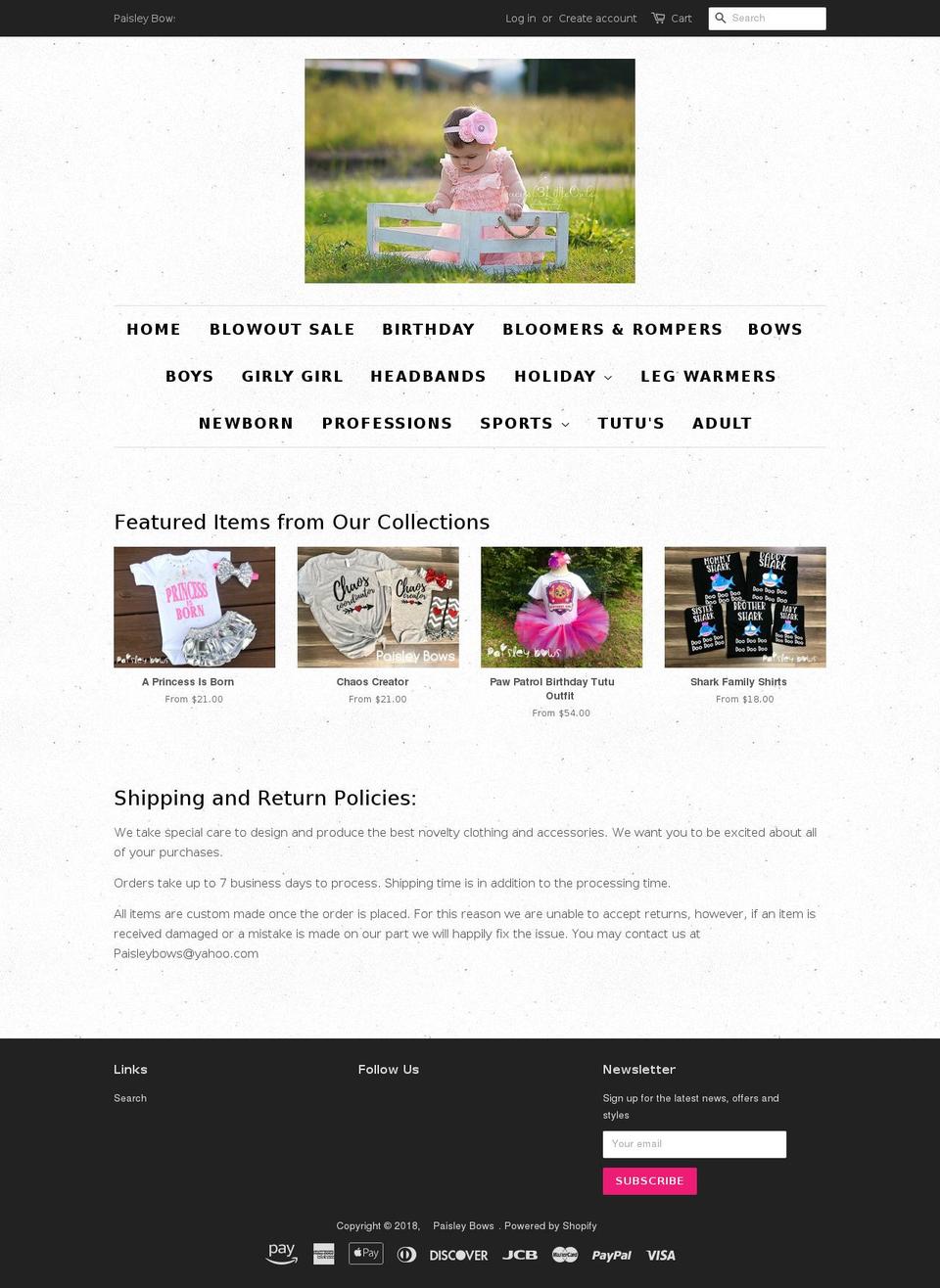 paisleybows.com shopify website screenshot