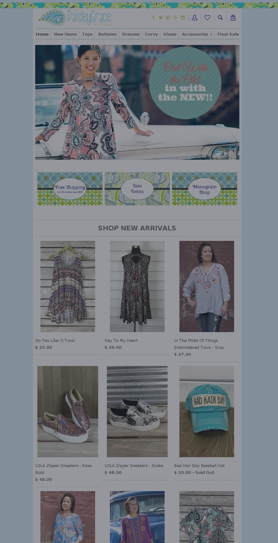 boutique Shopify theme site example paisleygraceboutique.com