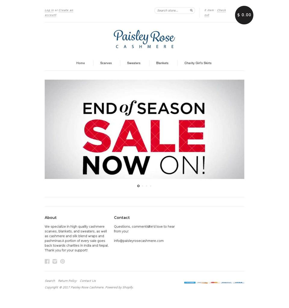 paisleyrosecashmere.com shopify website screenshot