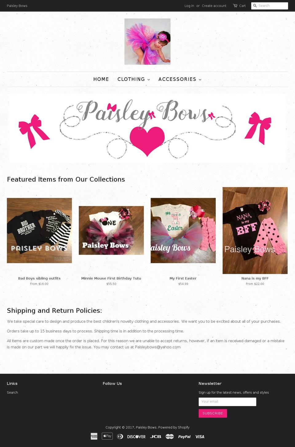 paisleysbows.com shopify website screenshot