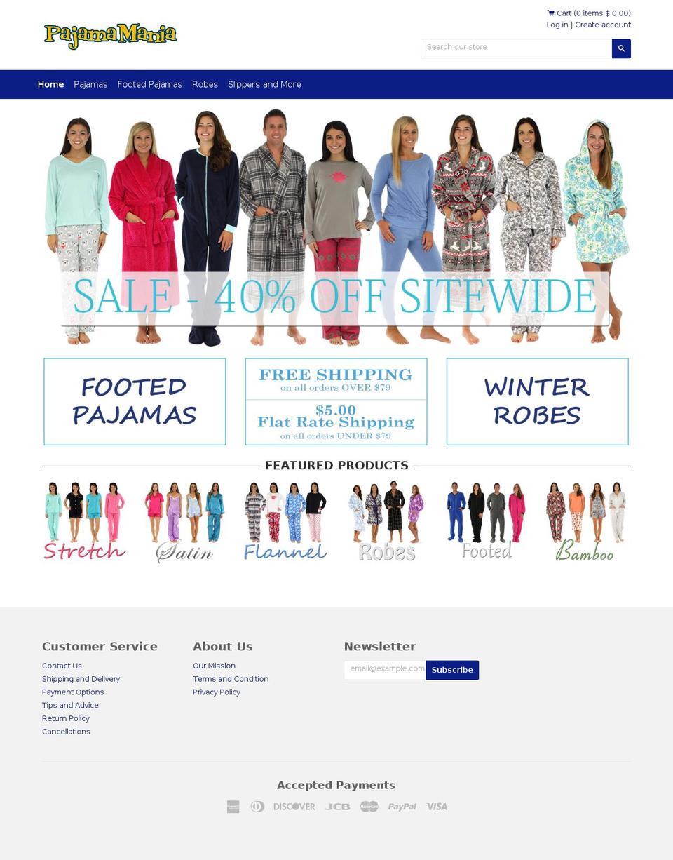 pajamamania.com shopify website screenshot