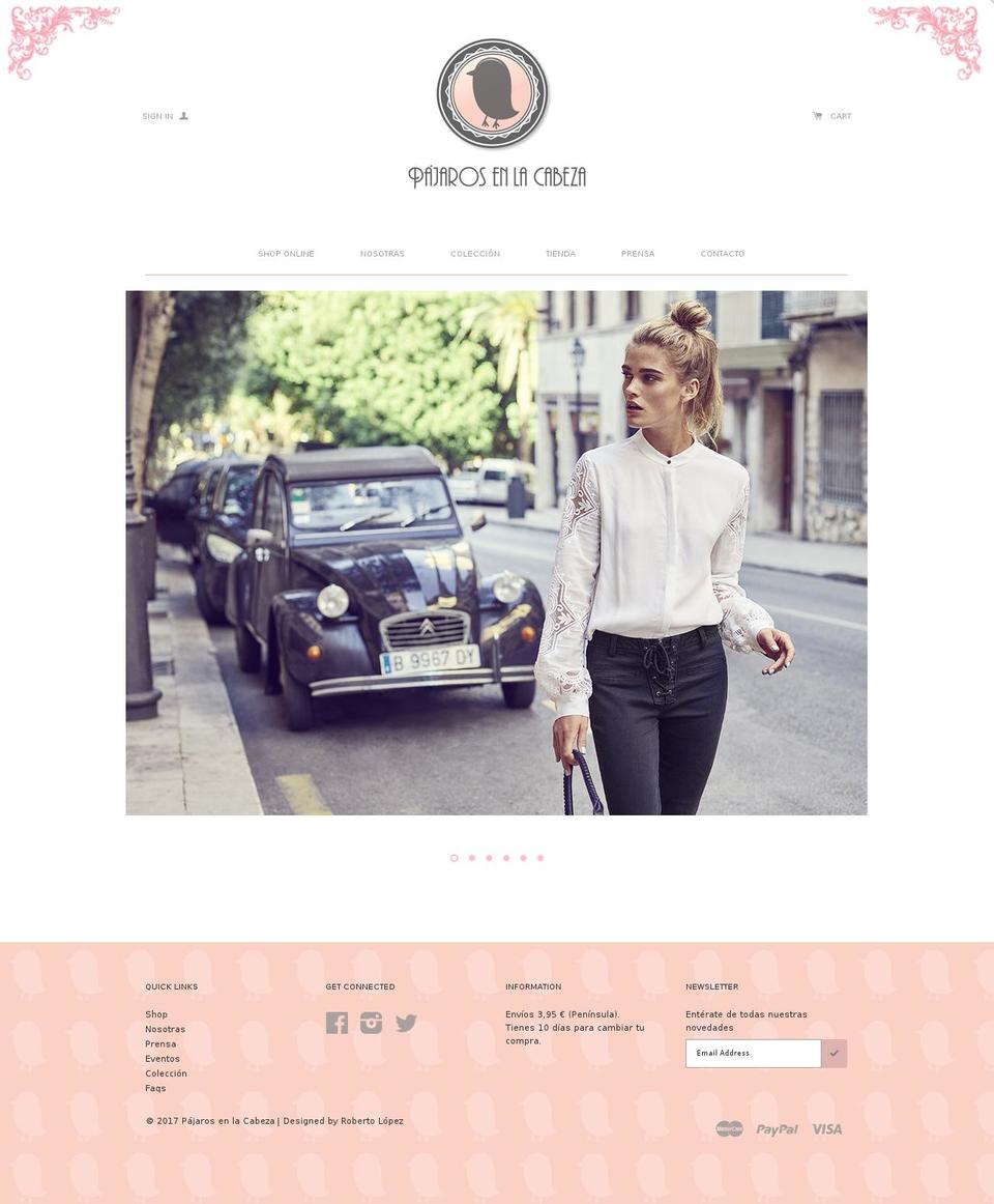 pajarosenlacabeza-shop.com shopify website screenshot