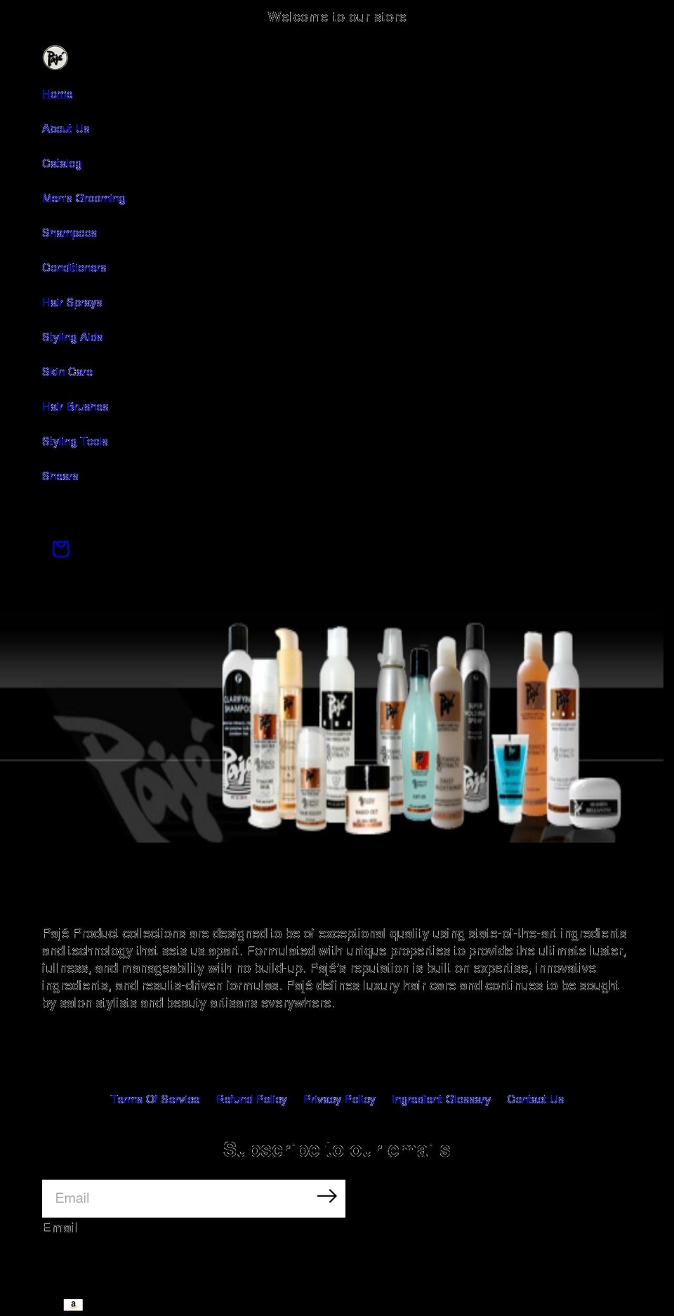 pajeproducts.com shopify website screenshot