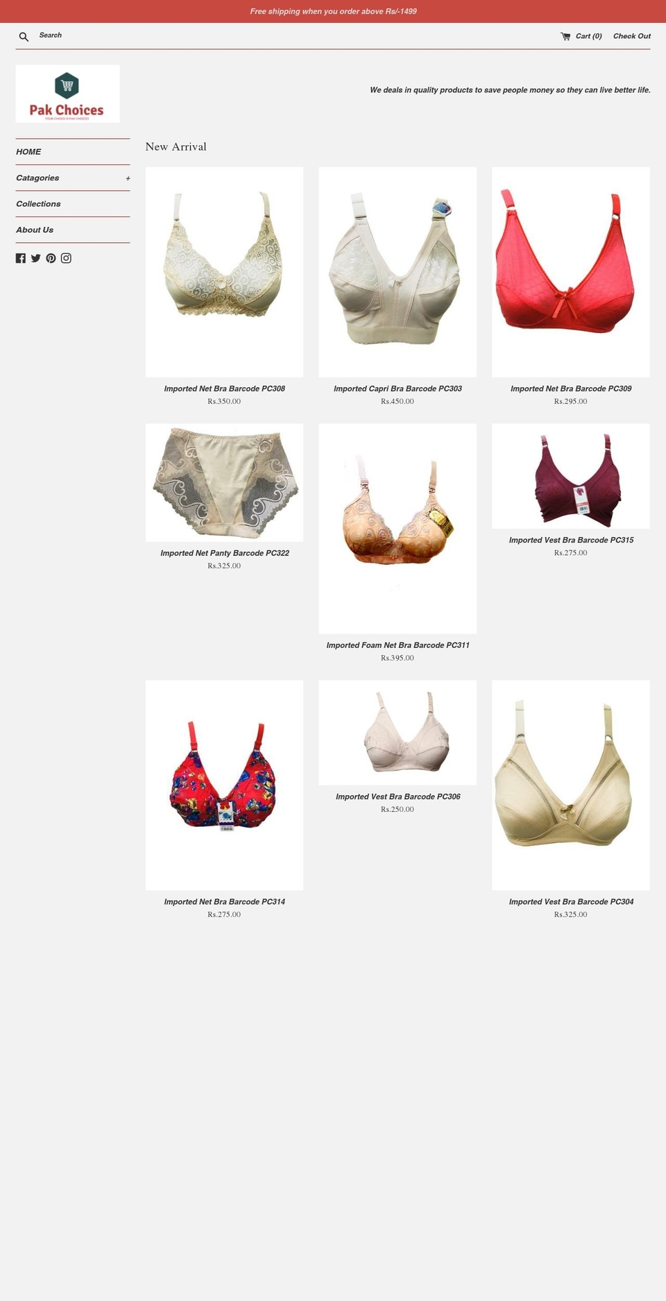 pakchoices.com — Shopify storefront screenshot