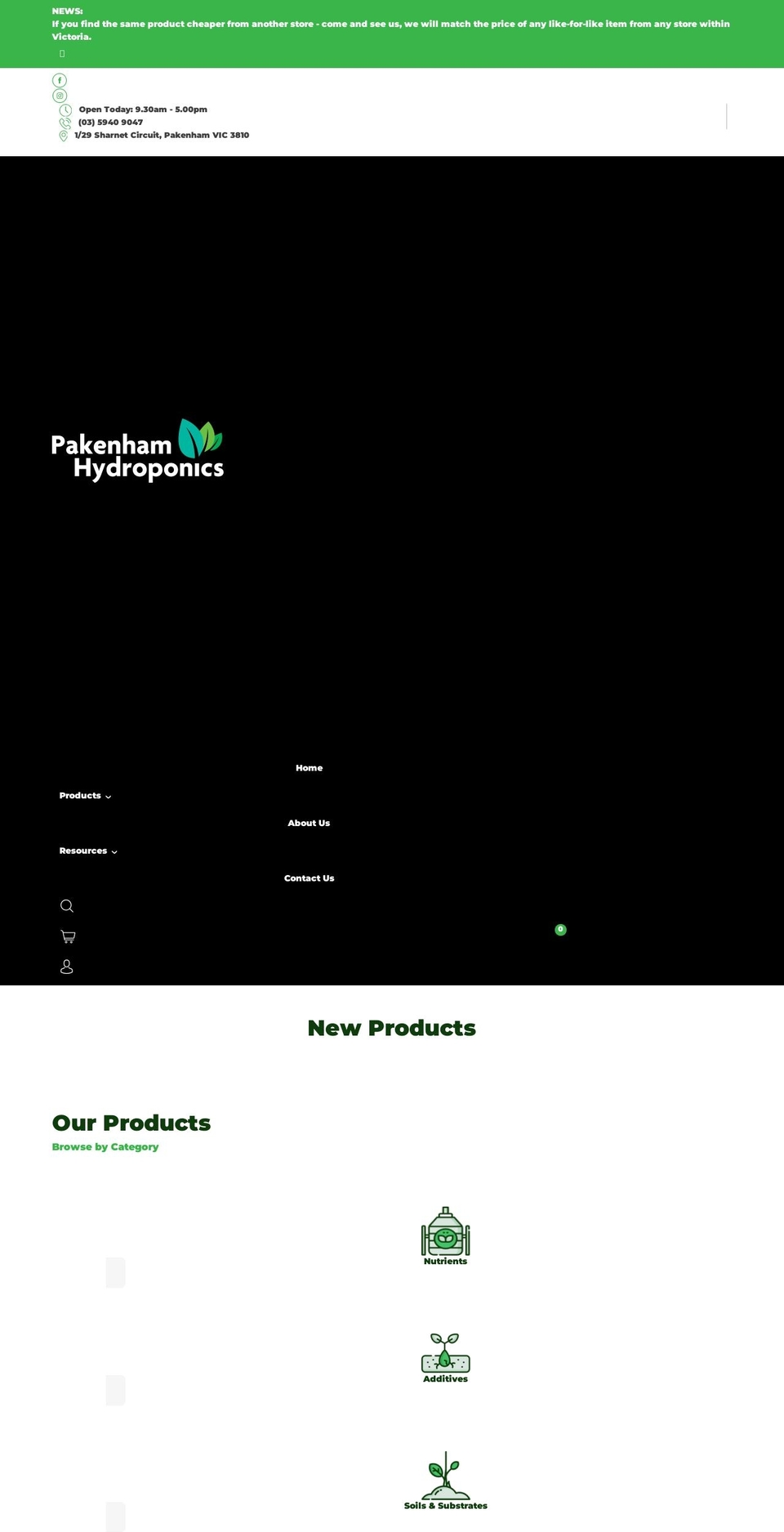 pakenhamhydroponics.com.au shopify website screenshot