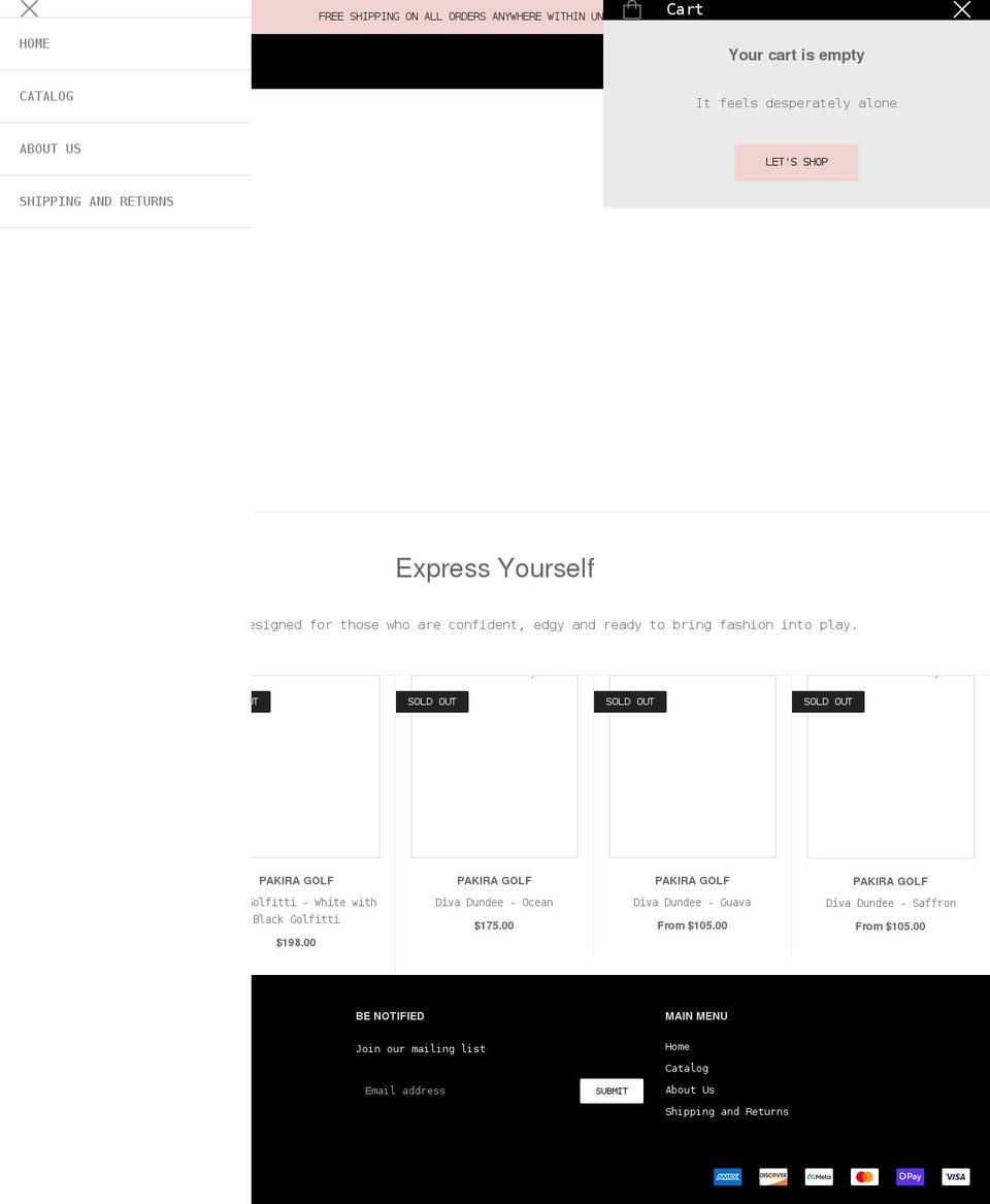 pakiragolf.com shopify website screenshot