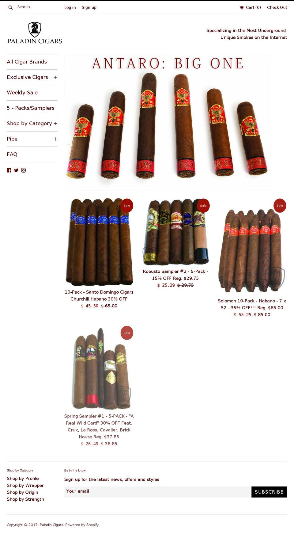 paladincigars.com shopify website screenshot
