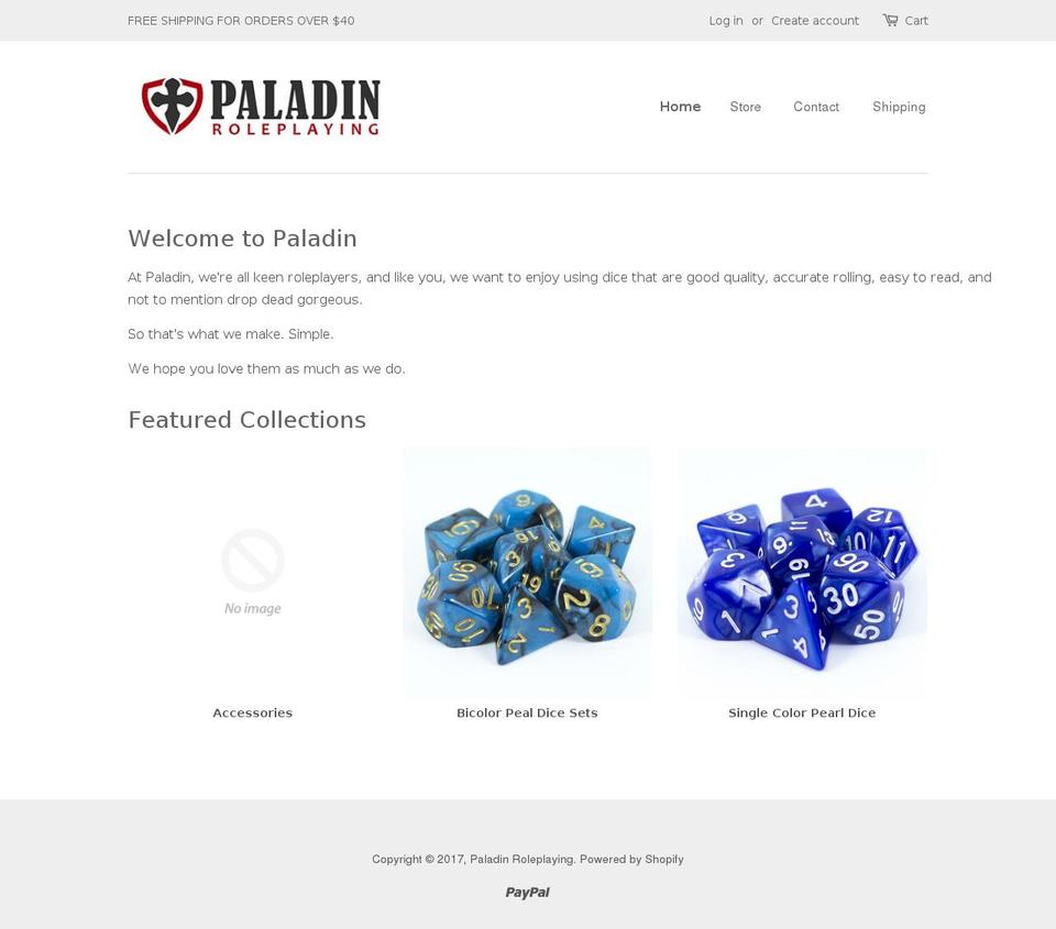 paladinroleplaying.com shopify website screenshot