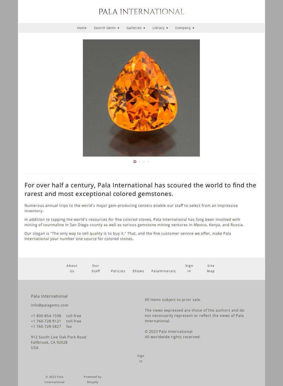 palagems.myshopify.com shopify website screenshot