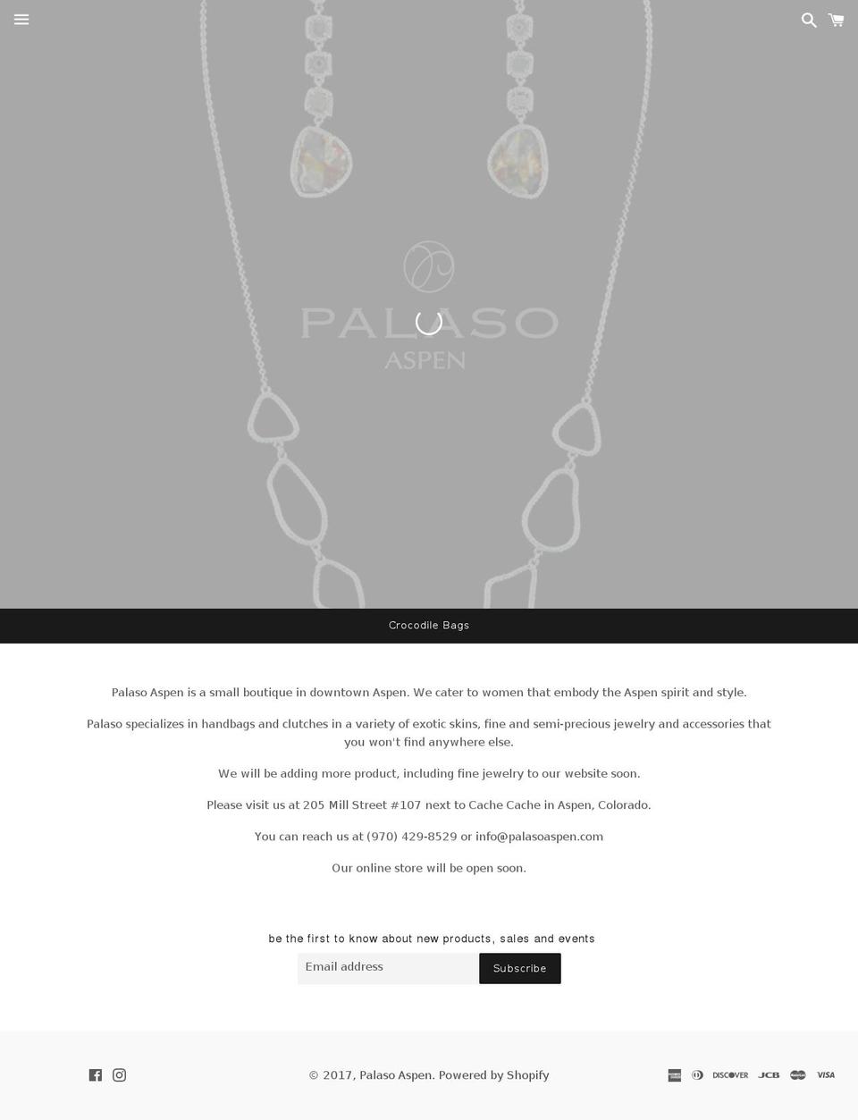 palasoaspen.com shopify website screenshot
