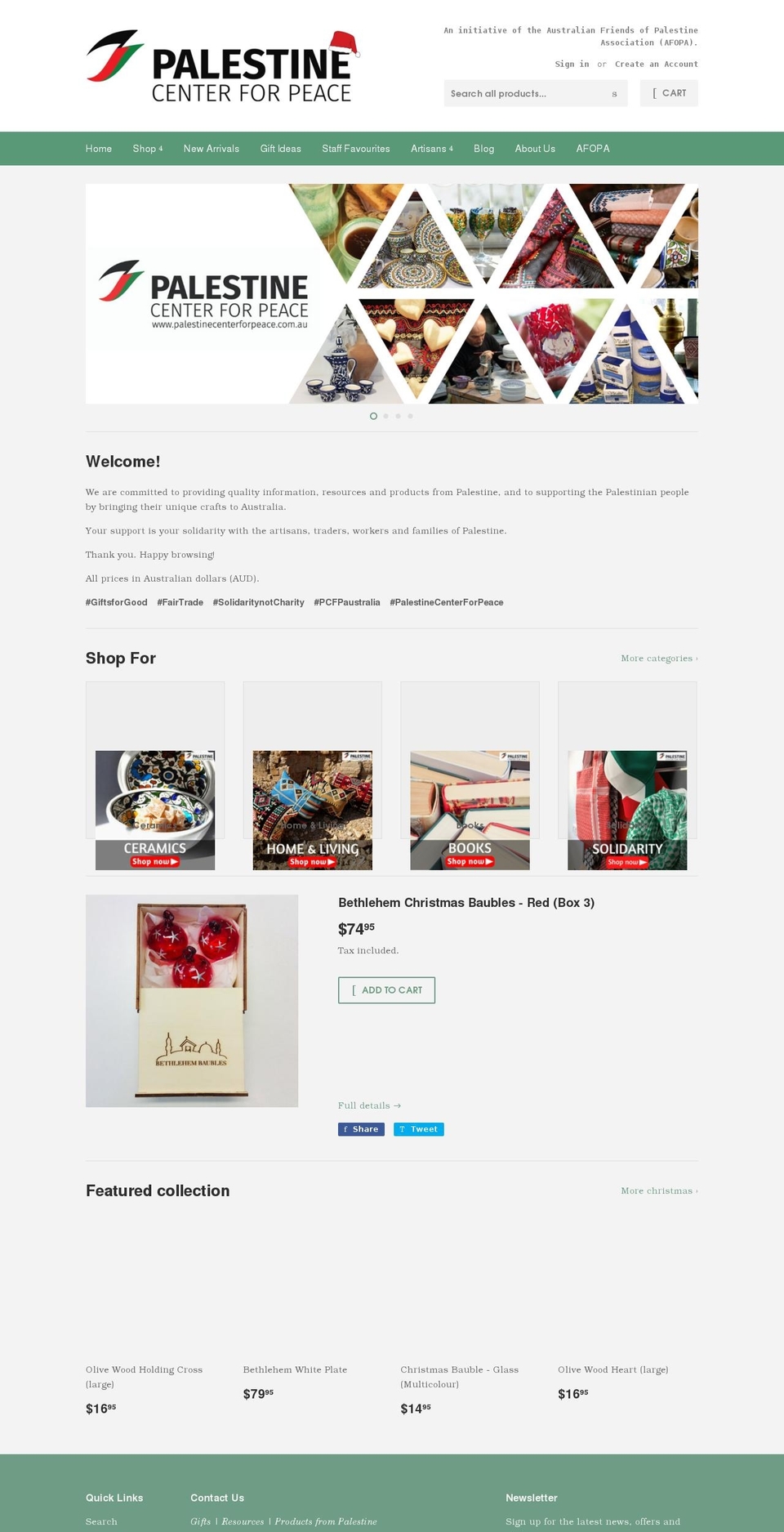 palestinecenterforpeace.com.au shopify website screenshot