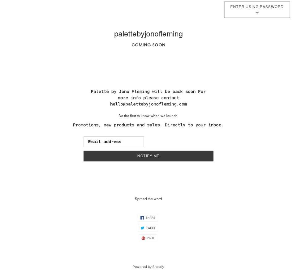 palettebyjonofleming.com shopify website screenshot