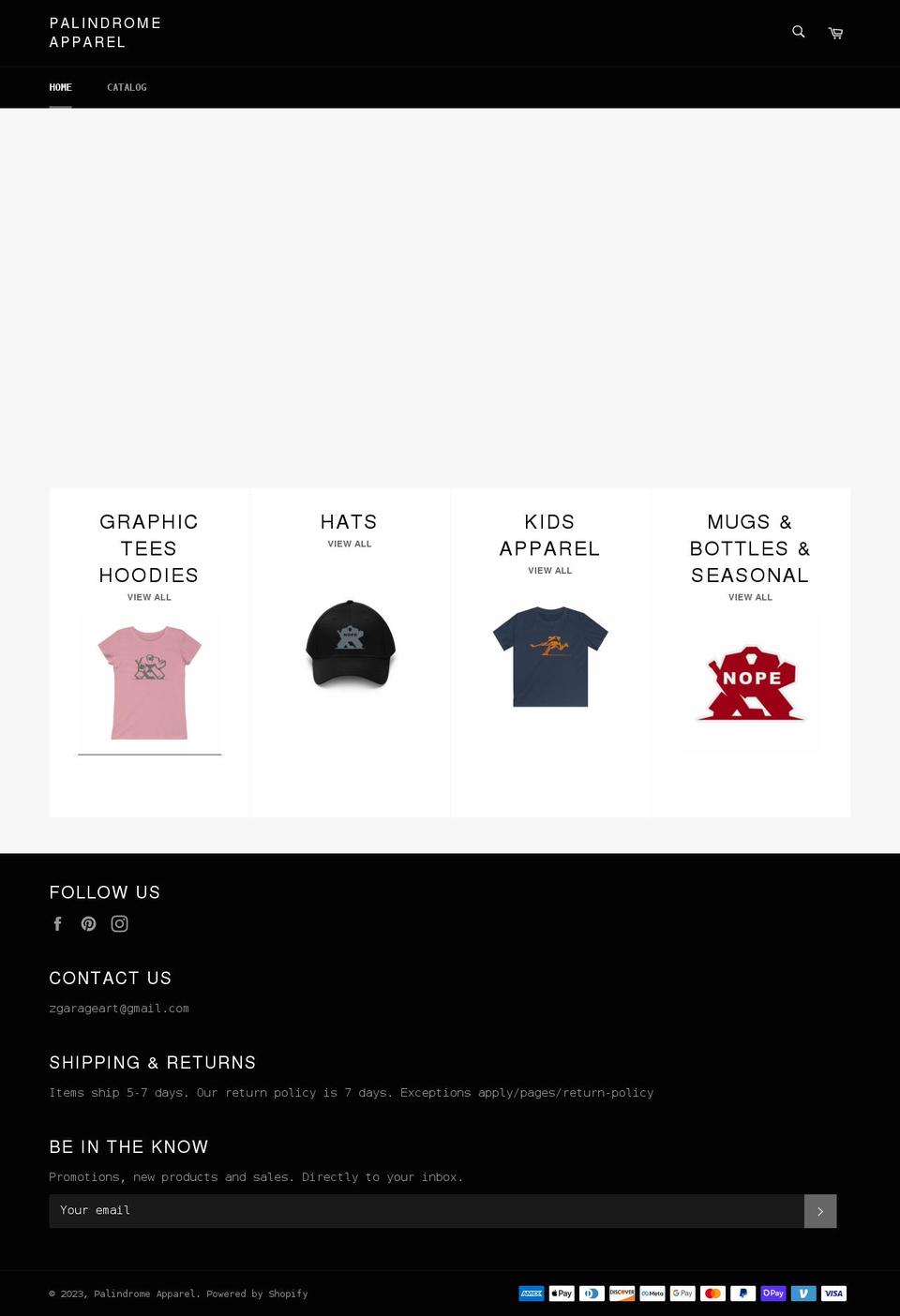 palindromeapparel.com shopify website screenshot