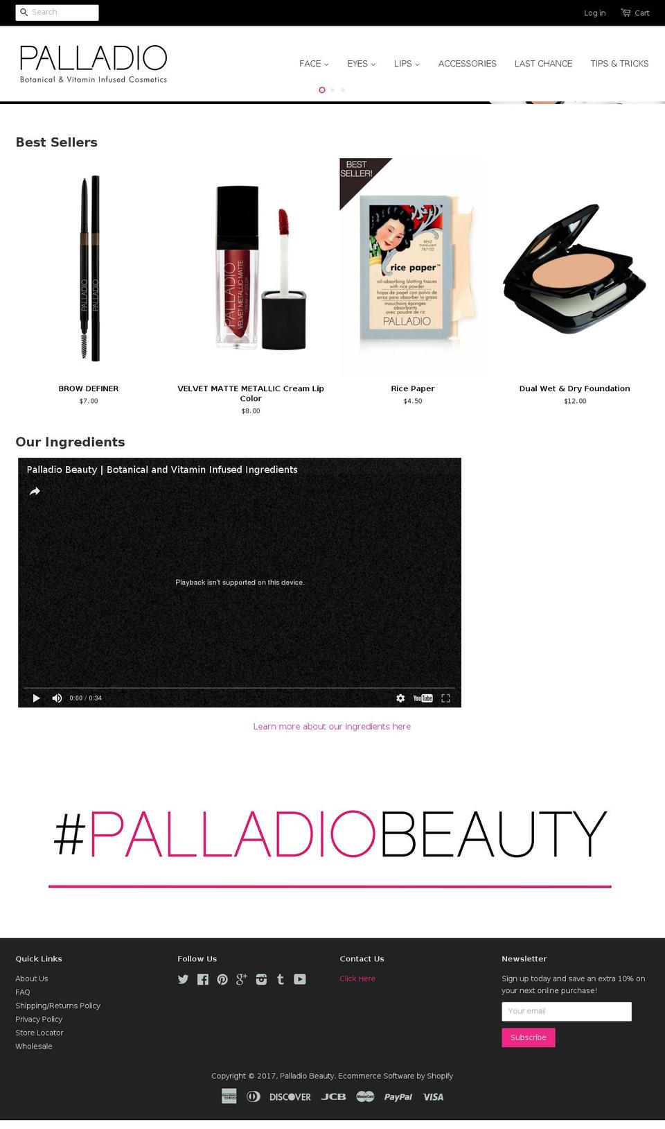palladiocosmetics.com shopify website screenshot