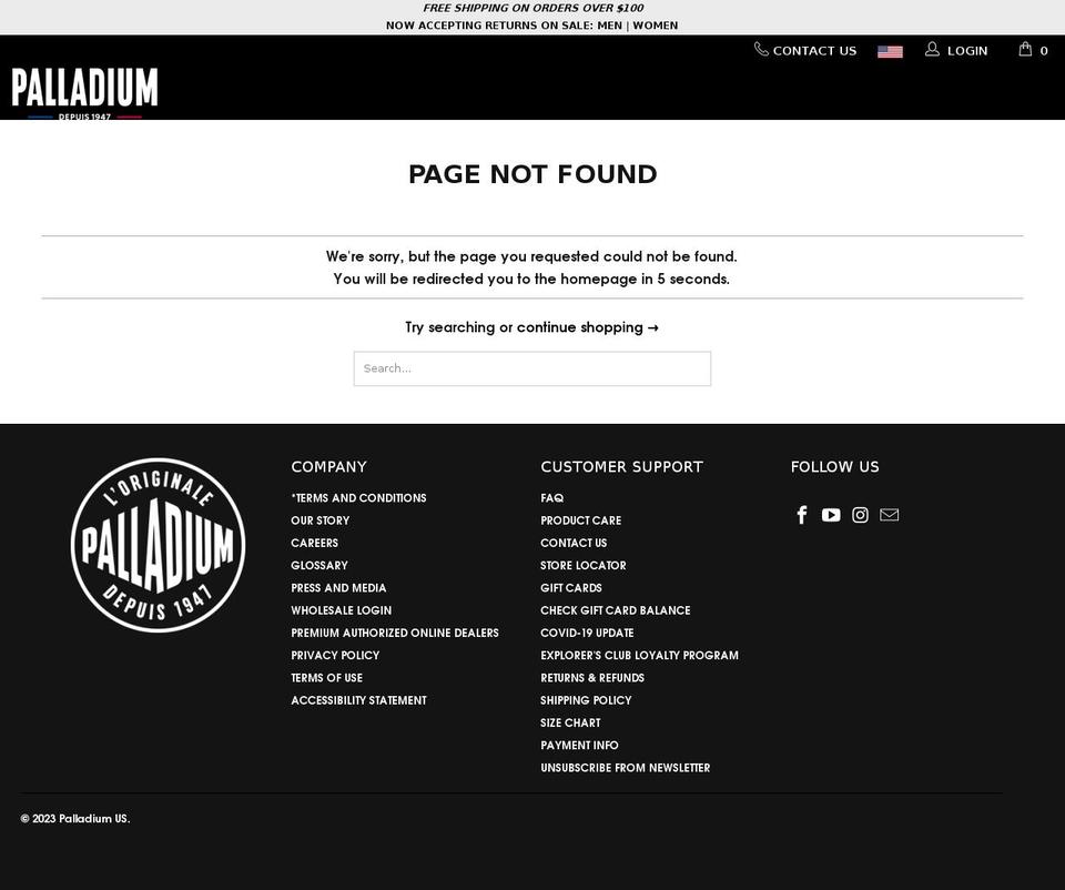 palladium.eu shopify website screenshot