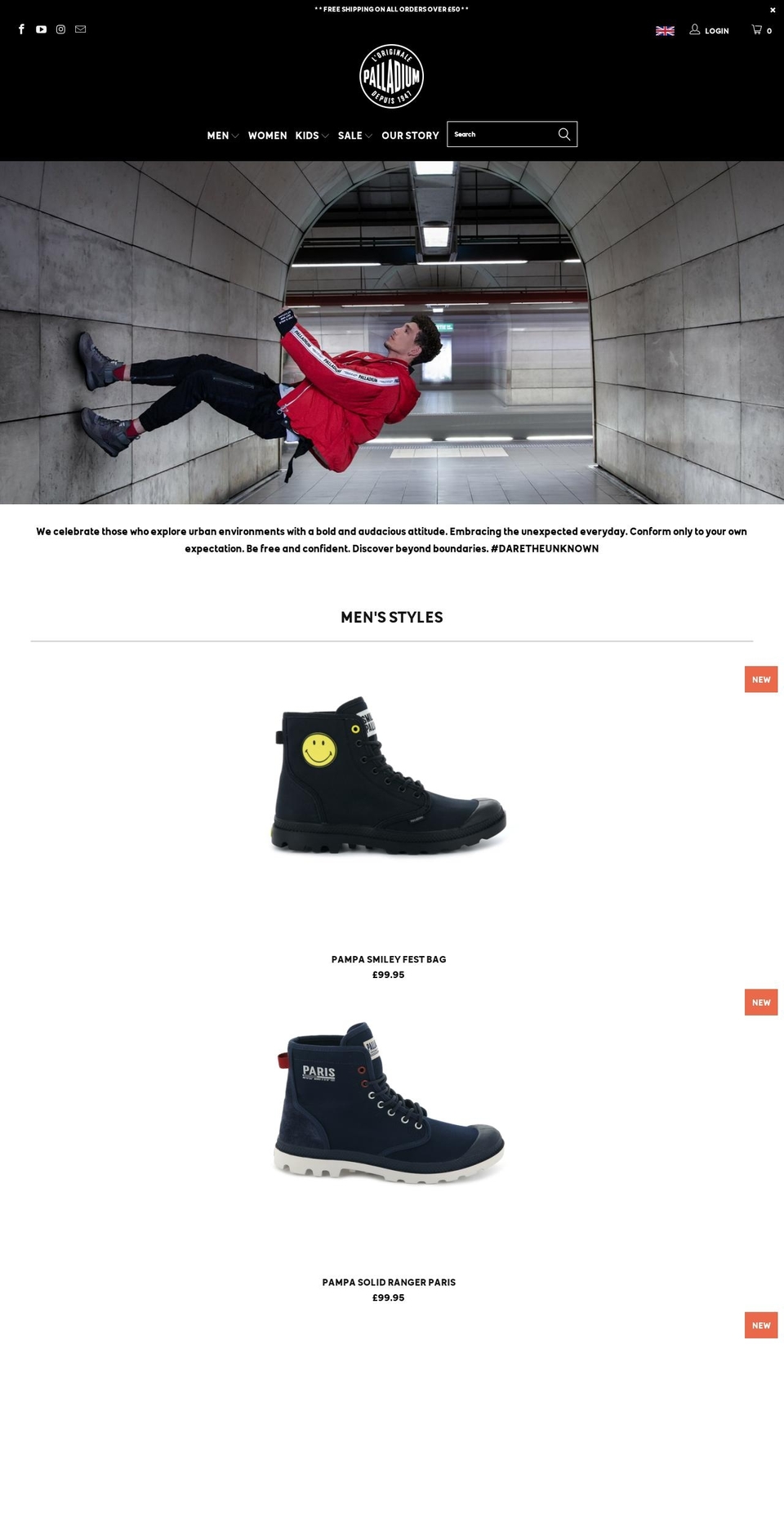 palladiumboots.co.uk shopify website screenshot