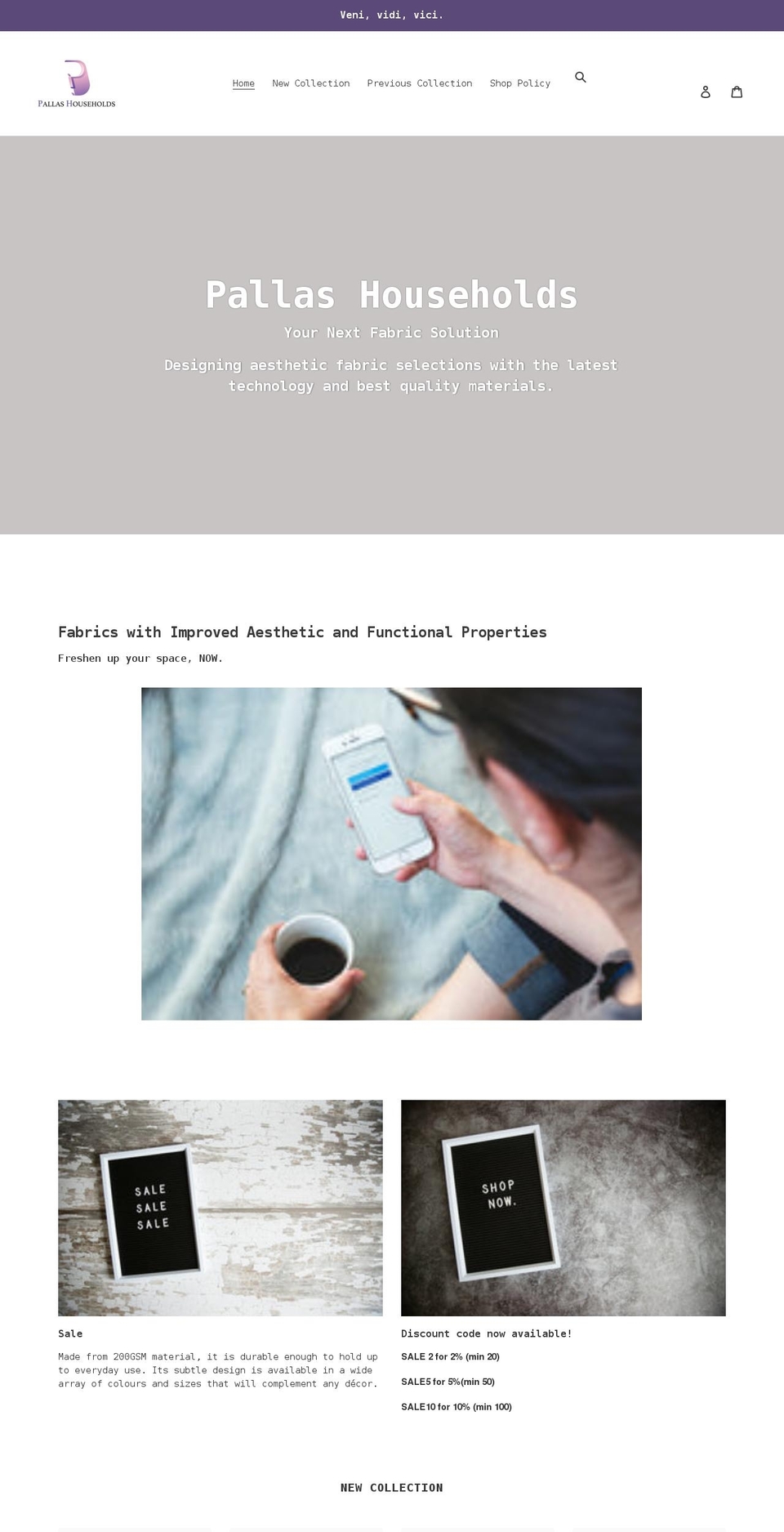 pallashouseholds.com shopify website screenshot